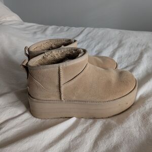 UGG Women's Beige Suede Platform Boots
